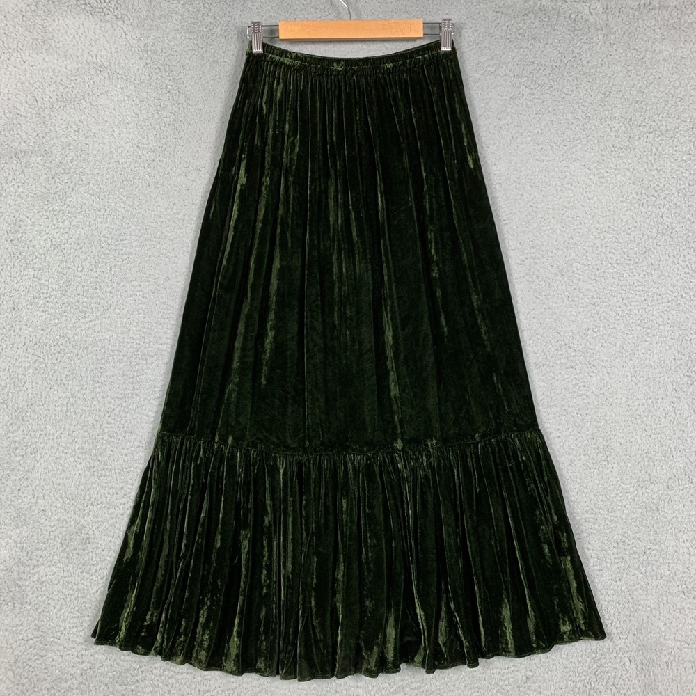 Double D Ranch Maxi Skirt‎ Size XS Dark Green Velvet Elastic Waist Western